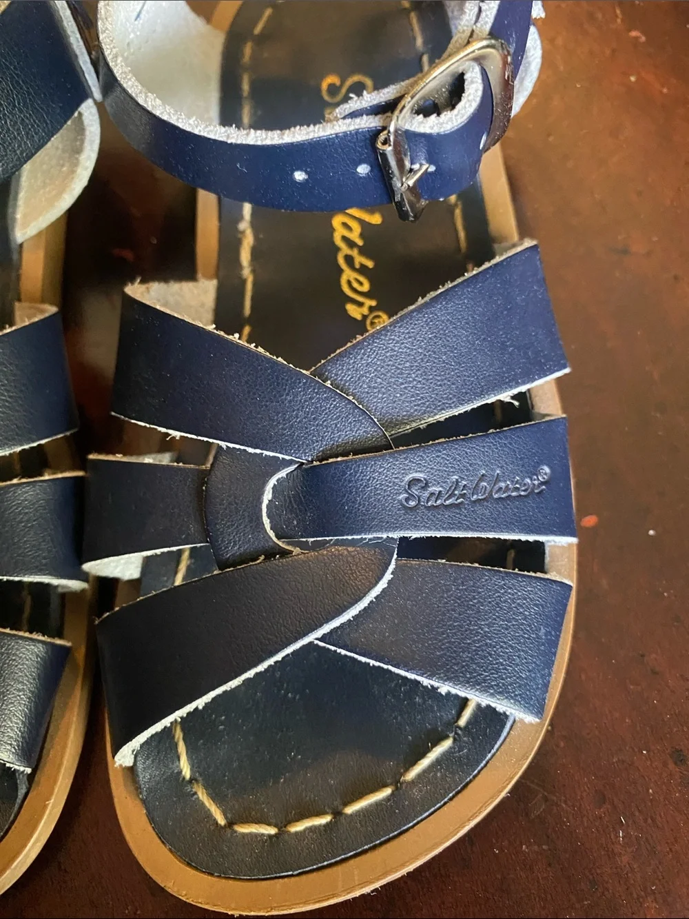 Salt Water by Hoy Shoe Kids Navy Blue Leather Sandals